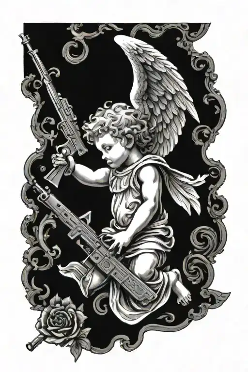 Cherub Angel With Gun Made