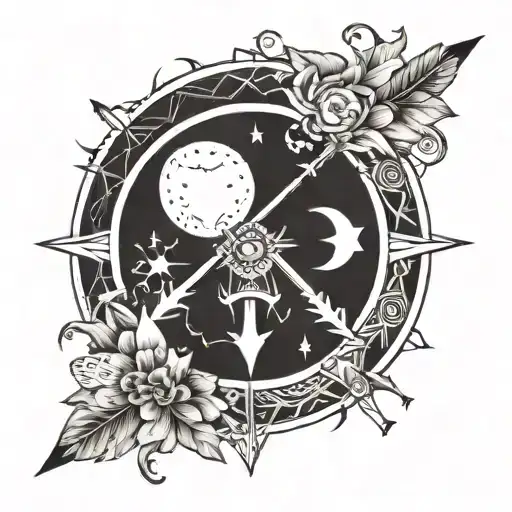 Sun And Moon With Three Arrows Crossed Together Representing Parents And Brothers