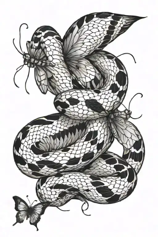 Corn Snake Wrapped Loosely Around A Butterfly