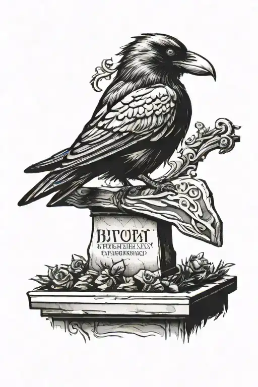 Crow Perched On Top Of A Gravestone
