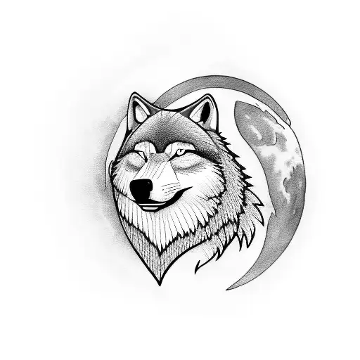 A Powerful Wolf Howling At The Moon In A Blackwork Style