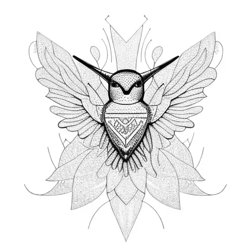 A Geometric Hummingbird Surrounded By Intricate Flower Patterns
