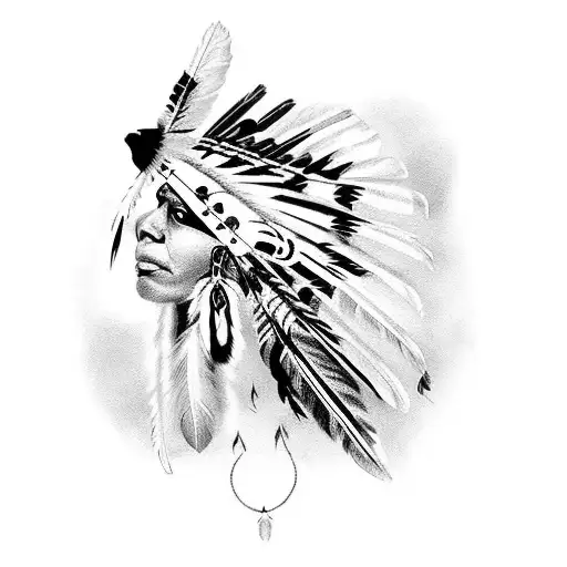 Native Indian Woman Looking Up With Wild Animals Around