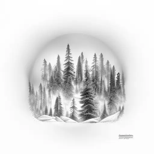 Trees In Forest With Cabin