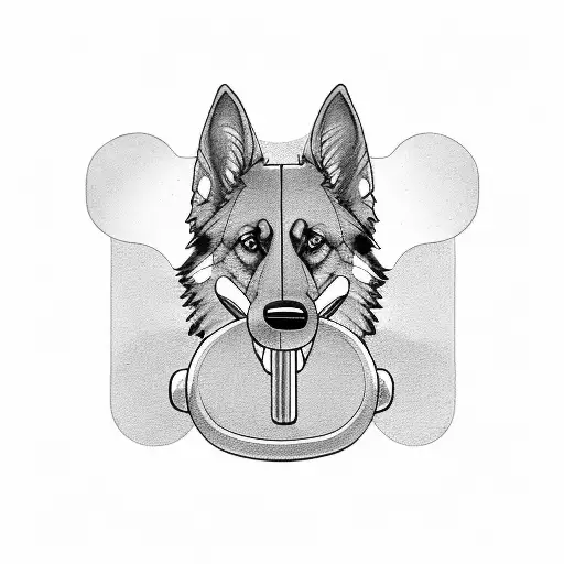 A Powerful German Shepherd With A Gym Barbell In Its Mouth