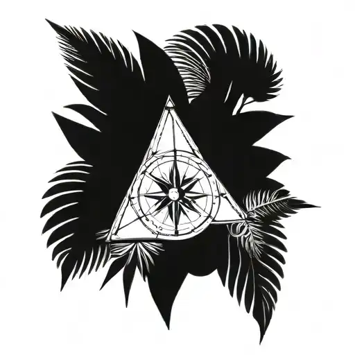 A Compass Rose Design With Palm Tree Leaves As The Cardinal Directions