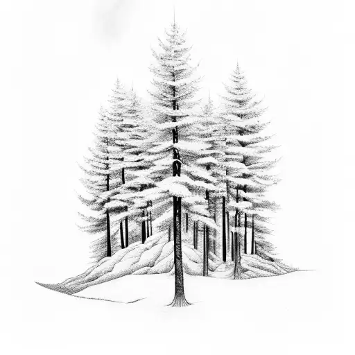 Trees In Forest With Cabin