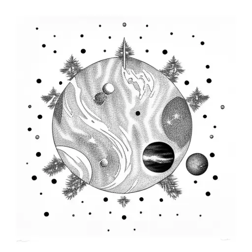 Space Planets Stars Tattoo With Pine Trees