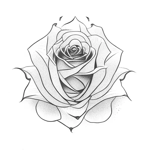 Fine Line Of Girl With Rose Head And Lotus