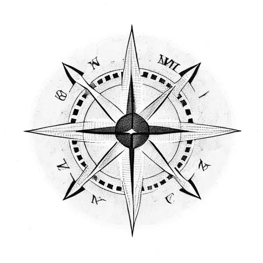 A Blackwork Compass With Arrows Pointing Towards The Initials Of Your Family Members