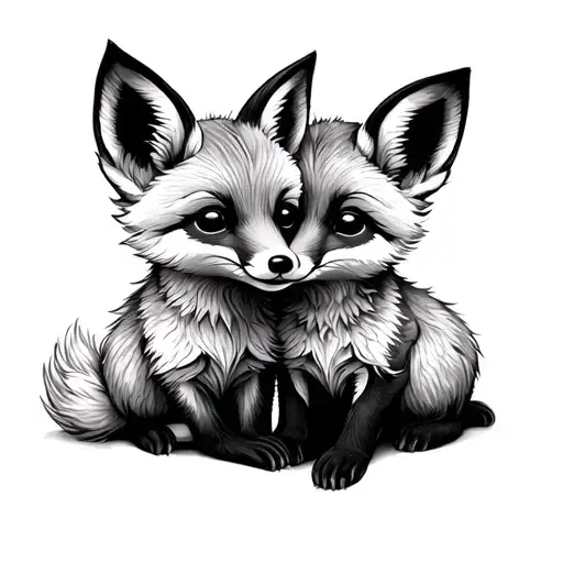 Two Baby Foxes Cuddling Together