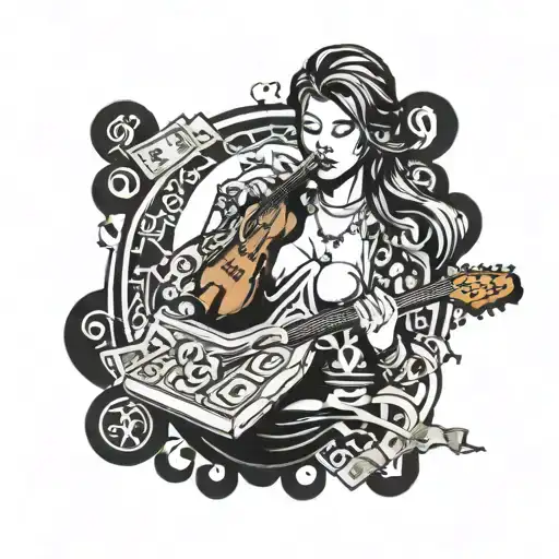 A Powerful Female Musician Surrounded By Money Symbols