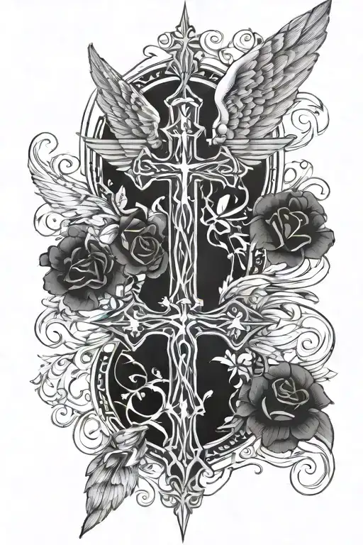 Cross With Name And Angel Wings