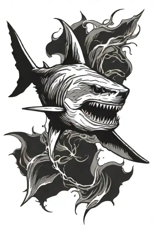 Very Angry Scary White Shark Biting With Much Details Around The Shark