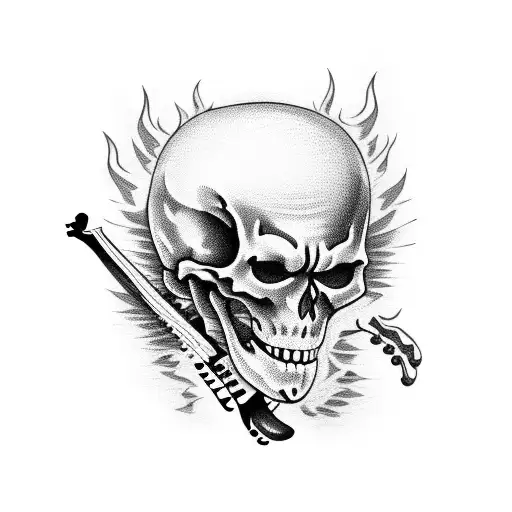 Guitar-playing Skeleton With Flames