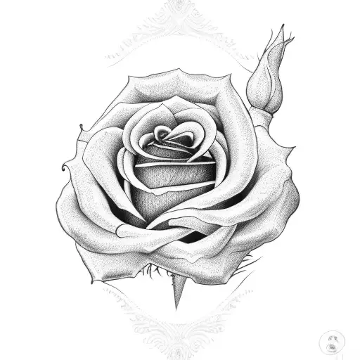 Closed Rose On A Thorny Stem Wrapped Around A Syringe