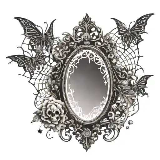 Gothic Vintage Mirror With Ghost And Spiderwebs