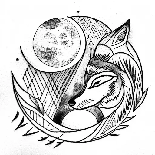 Wolf With Moon