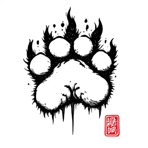 Japanese Writing Emerging With A Dog Paw