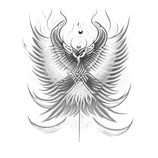 A Phoenix Perched On A Trishul With Musical Notes Flowing Around It