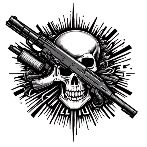 Ak 47 With Letter Ak 47 And Gun Skull