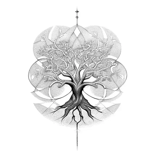 A Creative Depiction Of The Tree Of Life Intertwined With Medical Instruments