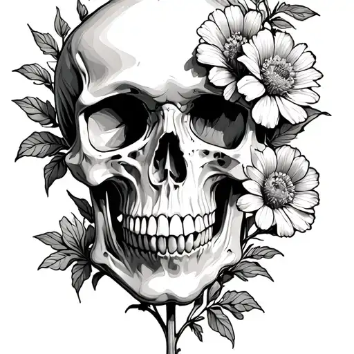 Skull With Flowers Growing From Too Long Stem