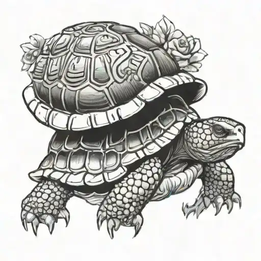 A Tortoise Steping On An Skull