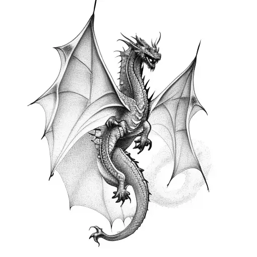 Fantasy Dragon In Flight In Northern Style