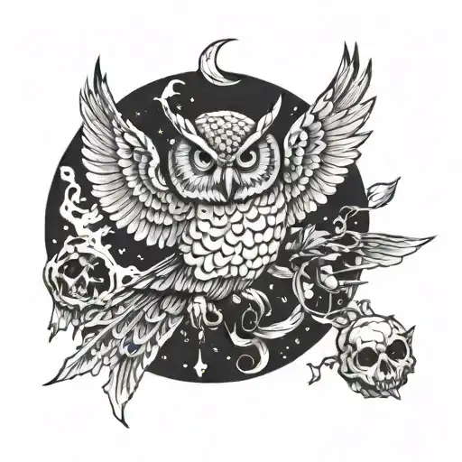 An Owl Flying Carrying With A Skull In It's Claws