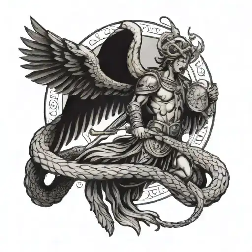 St Michael Archangel Standing Over A Snake