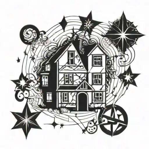 The House Of Black Runic Symbols And Stars Forming