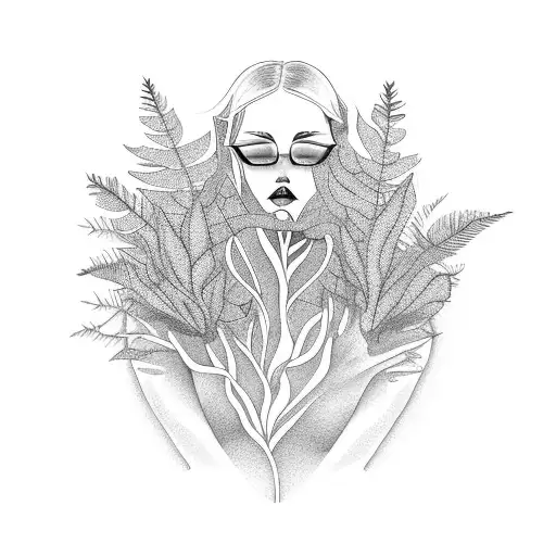 Girl Intertwined With Plants And Nature