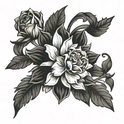 Aster Flower Intertwined With A Rose And Narcissus Flower