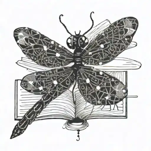 A Dragonfly Made Out Of Computer Code Intertwining With Books
