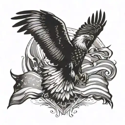 Eagle Soaring With American Flag Wings Spread