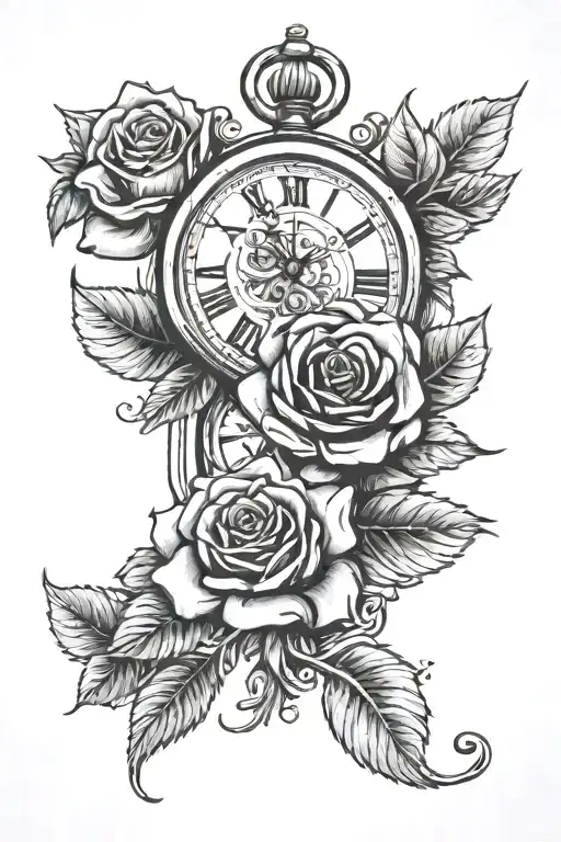 Clock With 3 Roses