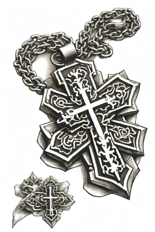 Cross And Military Dogtag Intertwined