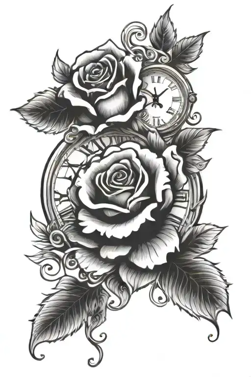 Clock With 3 Roses