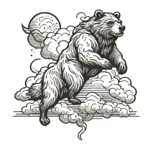 Wv With Bear And Coon Running From Hounds Sitting On A Cloud