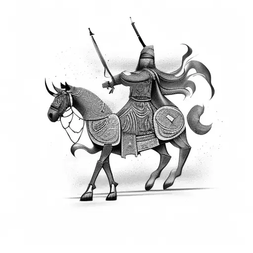 Ancient Azerbaijanian Warrior Riding A Horse