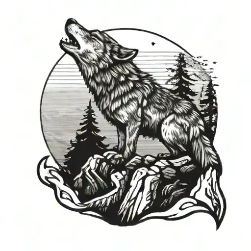 A Wolf Howling At The Moon While Standing On A Mountain Peak