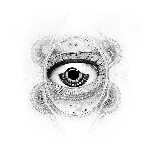 A Mesmerizing Blackwork Tattoo Of An Intricate Eye With A Galaxy Inside