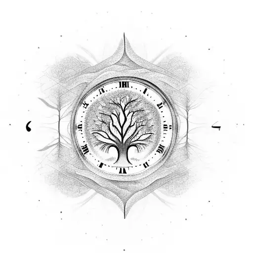 Abstract Tree Of Life Inside A Melting Rectangular Clock