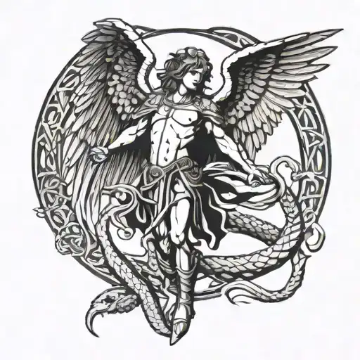 St Michael Archangel Standing Over A Defeated Snake