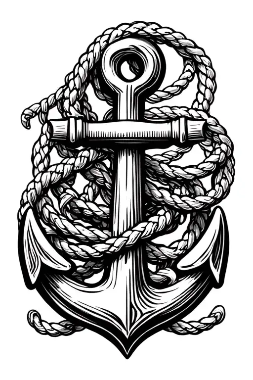 Anchor Connected To Rope Winding In Shape