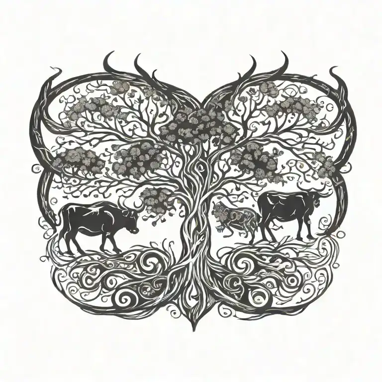 Incorporate A Stylized Taurus Symbol Into A Tree Of Life Design