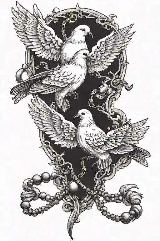 Several Doves Holding Rosary Wrapped Loosely