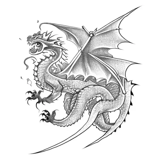 Girl Slashing Down Dragon With Sword