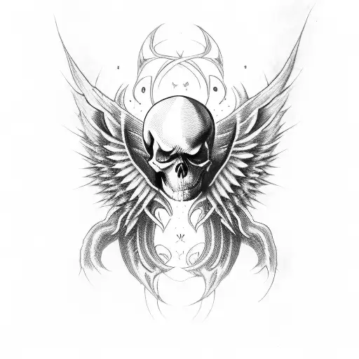Demon With Wings And Skull